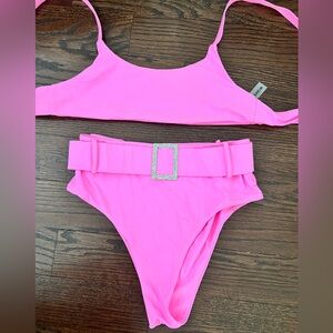Buckle detail bikini hot pink s